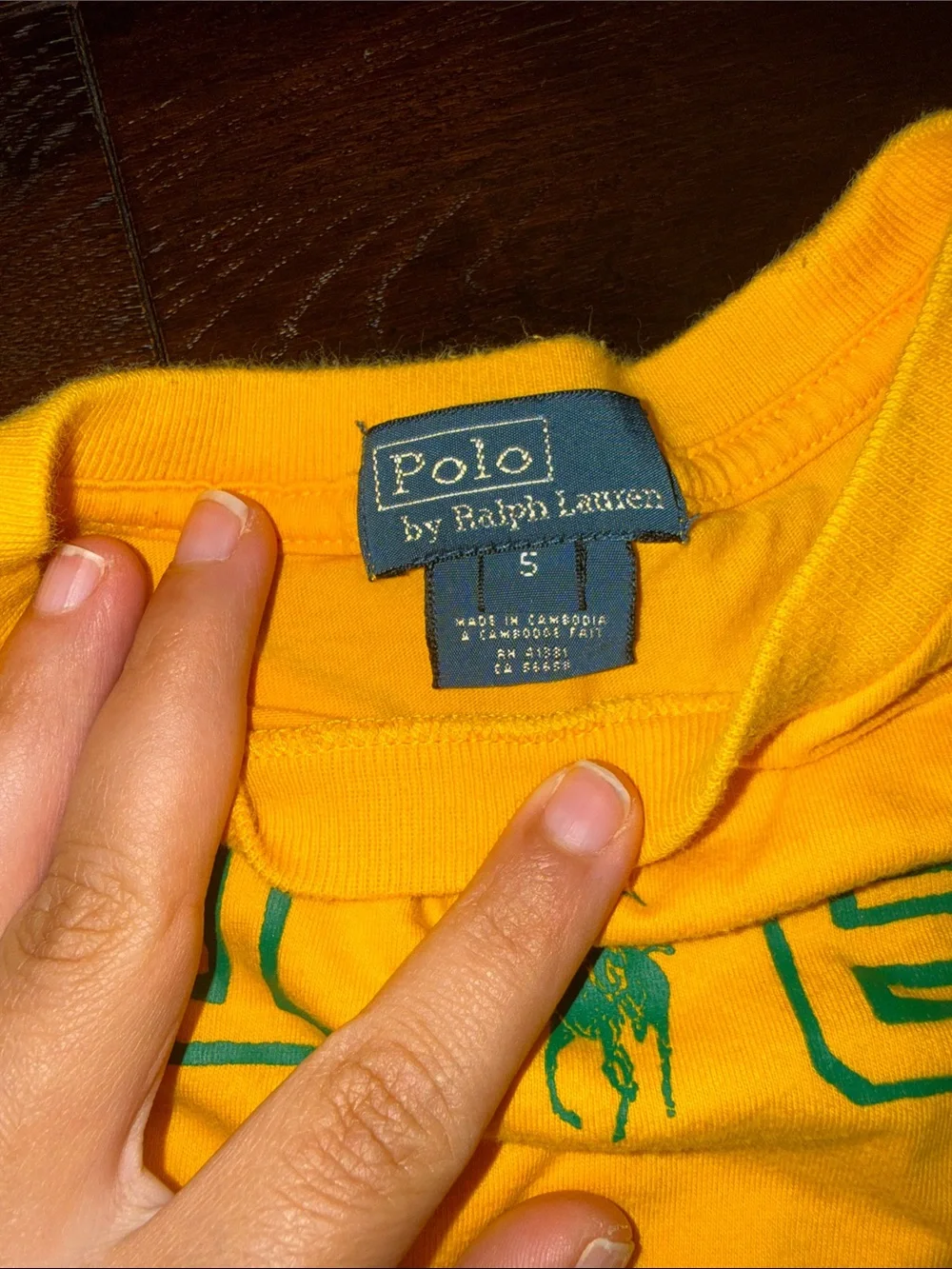 Ralph Lauren Yellow Long-Sleeve Tee with Green & White Sleeve Stripes